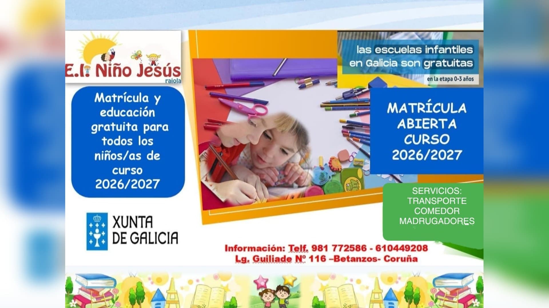 Matrícula abierta curso 2026/2027 - Escuela Infantil Niño Jesús
